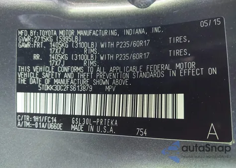 2015 Toyota Sienna Le 8 Passenger from USA, damaged, VIN 5TDKK3DC2FS613879